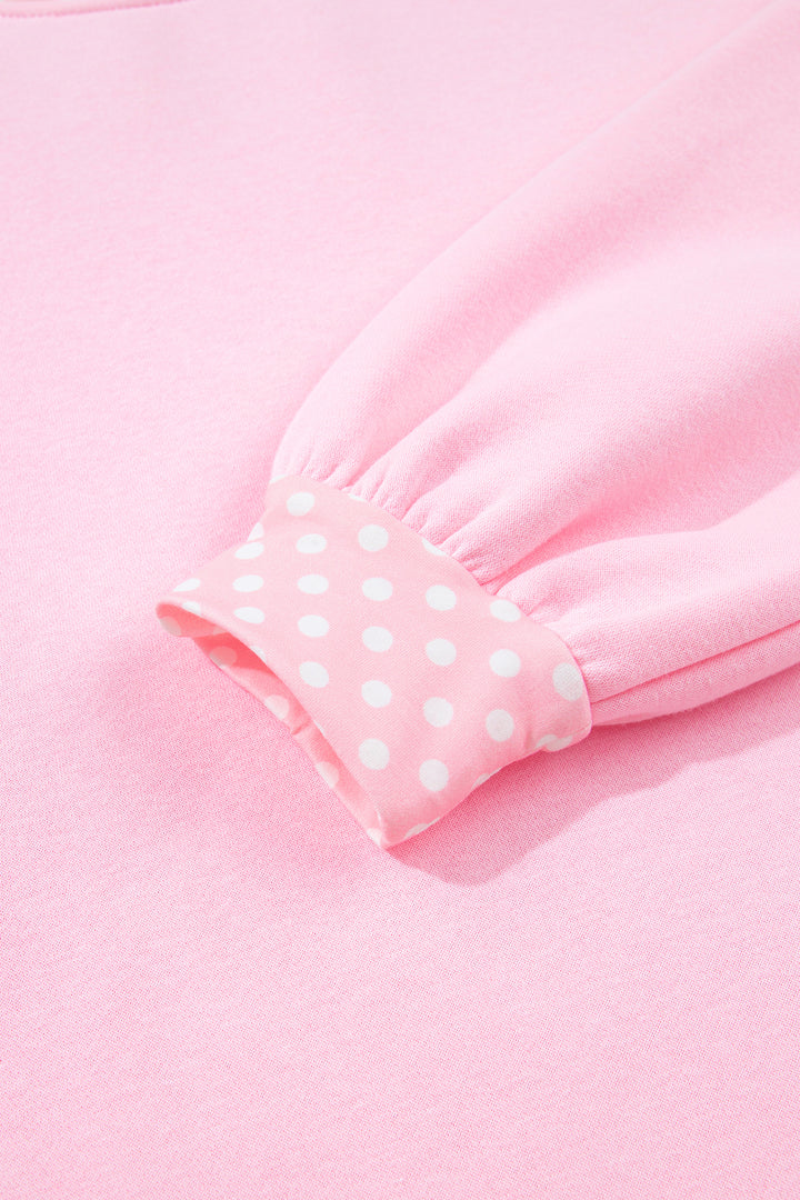 Pink Colorblock Polka Dot Contrast Trim Oversized Sweatshirt