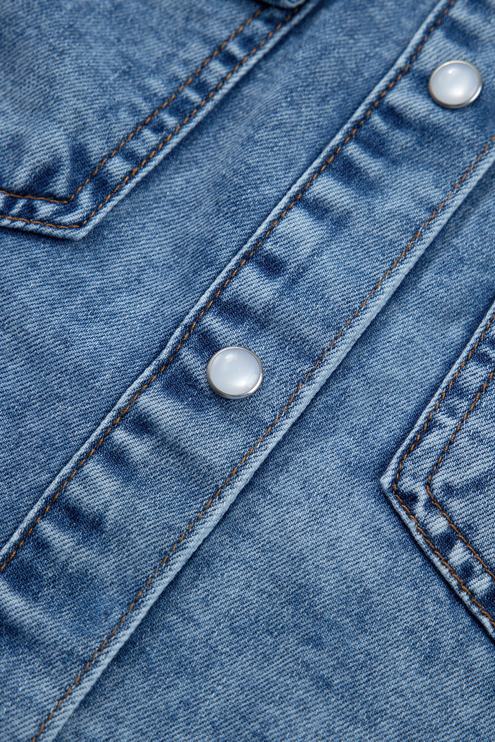 Dusk Blue Buttoned Front Collared Sleeveless Denim Vest