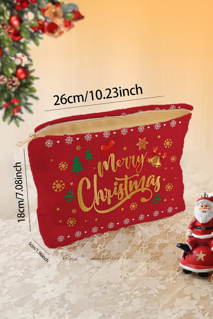 Christmas Fashion Print Corduroy Zip Up Cosmetic Bag