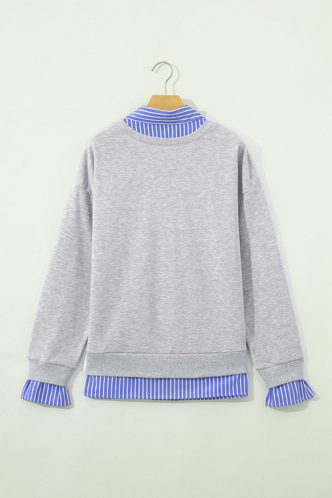 Light Grey Striped Collar 2-in-1 Patchwork Casual Loose Sweatshirt