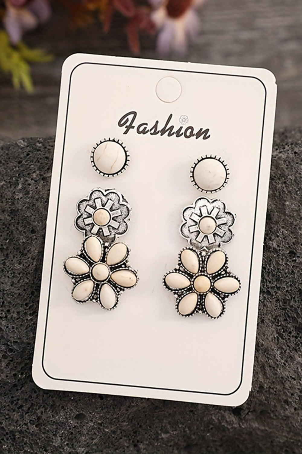 3 Pairs Western Turquoise Stud Earrings
