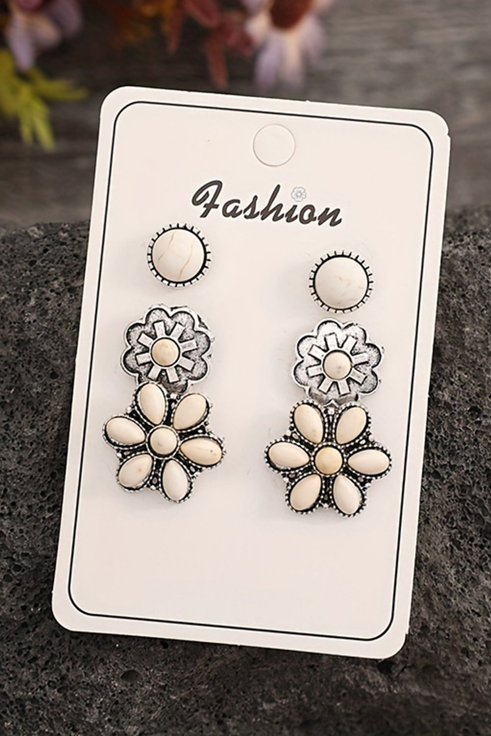 3 Pairs Western Turquoise Stud Earrings