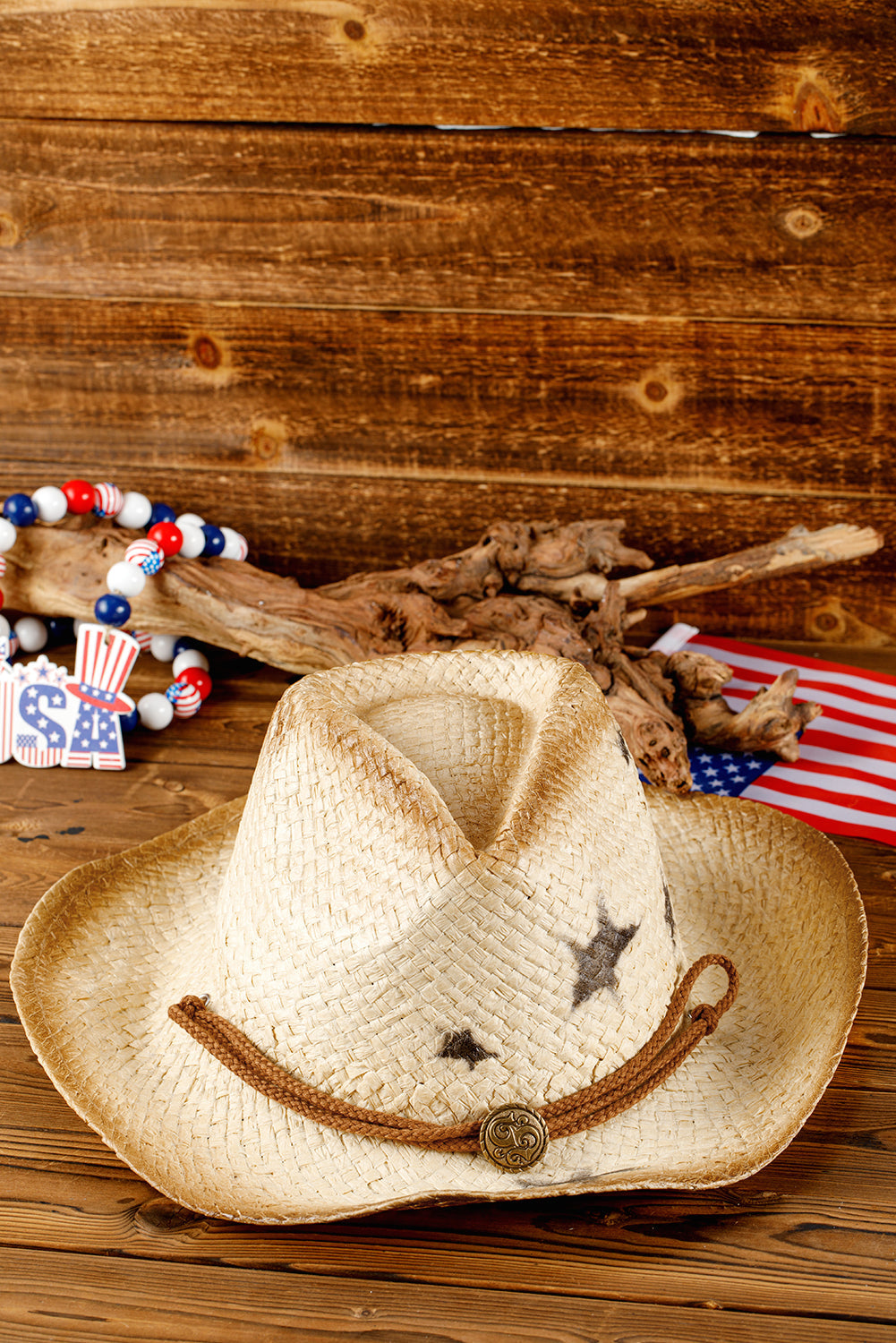 Chapeau vintage à large bord tissé en forme d'étoile avec boucle