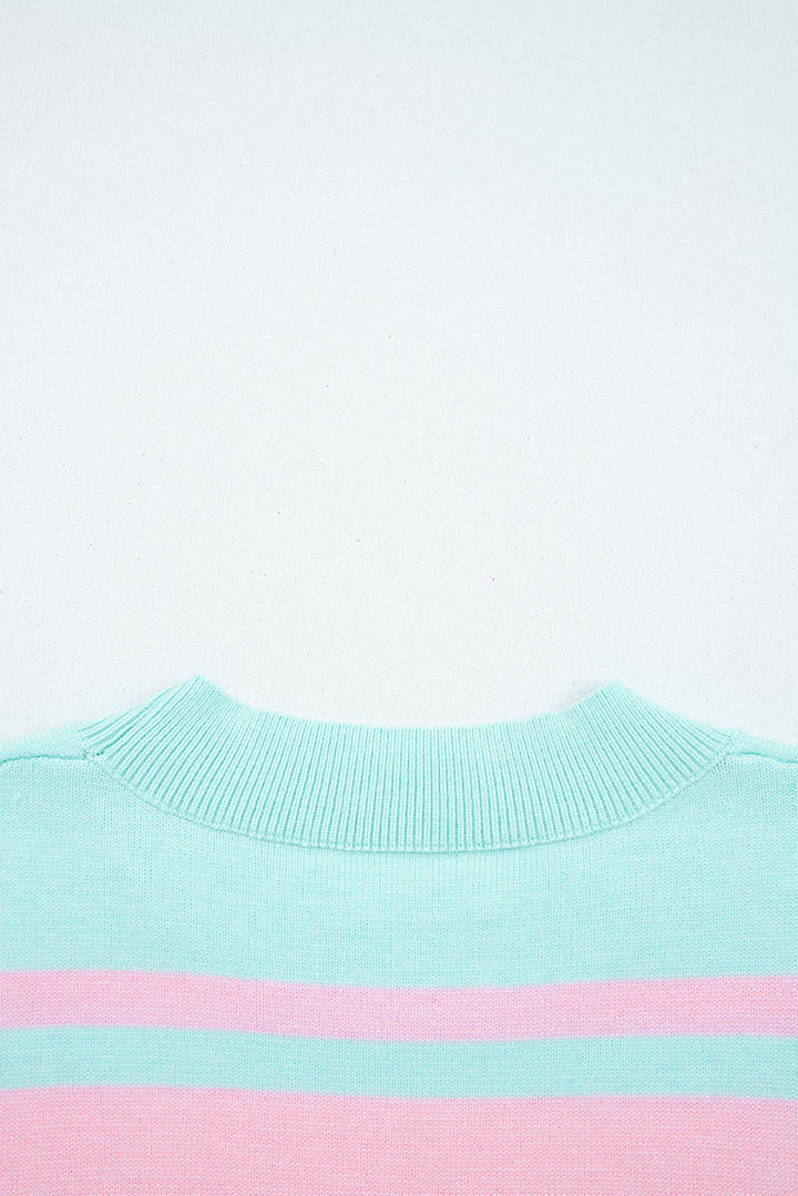 Multicolour Striped Knit Ribbed Trim Boxy Fit Cropped Sweater