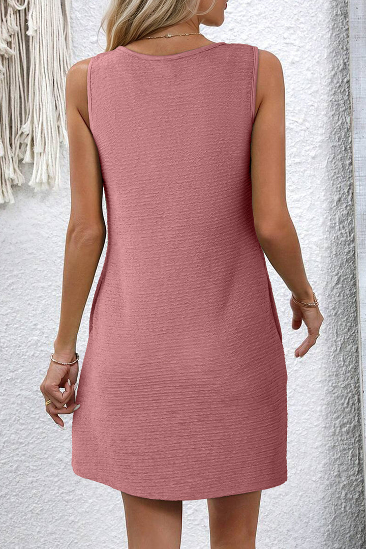 Sepia Rose Solid Color Textured Lace Hollowed Detail Sleeveless Mini Dress