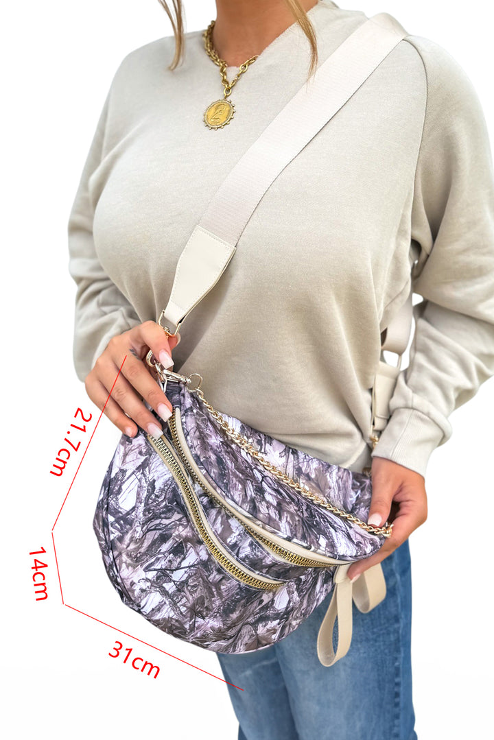 Medium Grey Abstract Print Double Zip Fashion Crossbody Bag