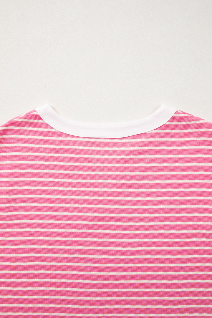Pink Stripe Color Block Trim Notched Neck Sleeveless Shift Mini Dress