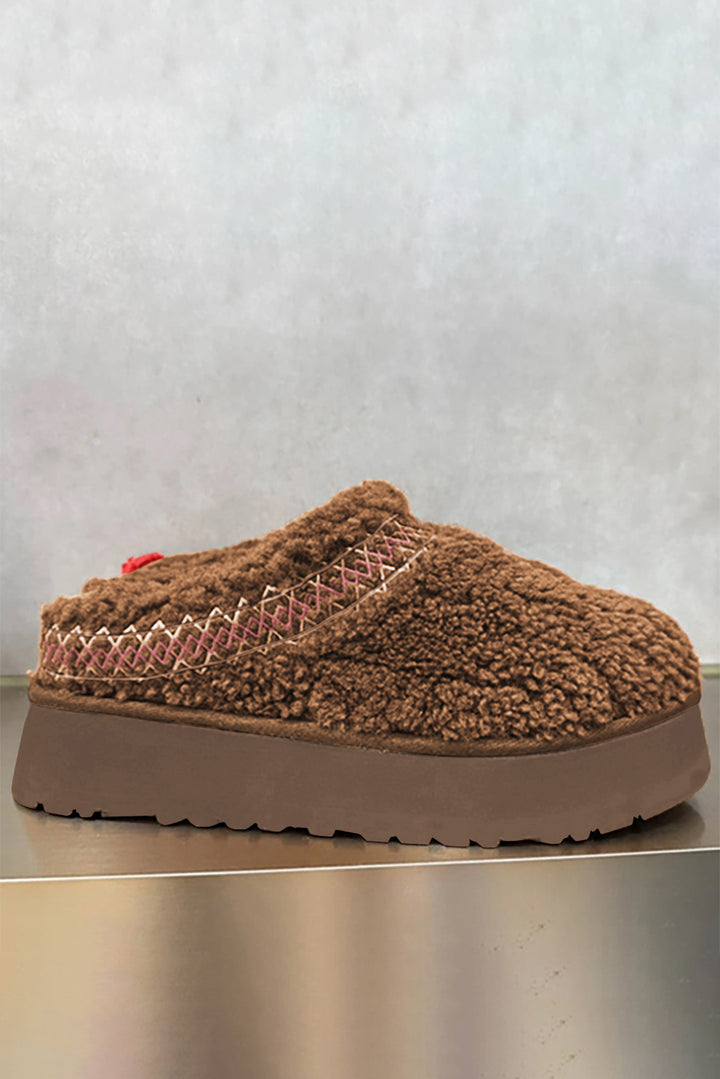 Embroidered Sherpa Plush Thick Sole Snow Boots