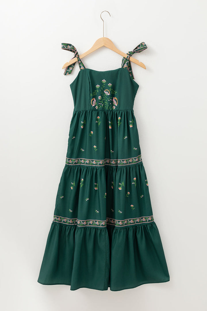 Floral Smocked Back Tied Straps Tiered Maxi Dress