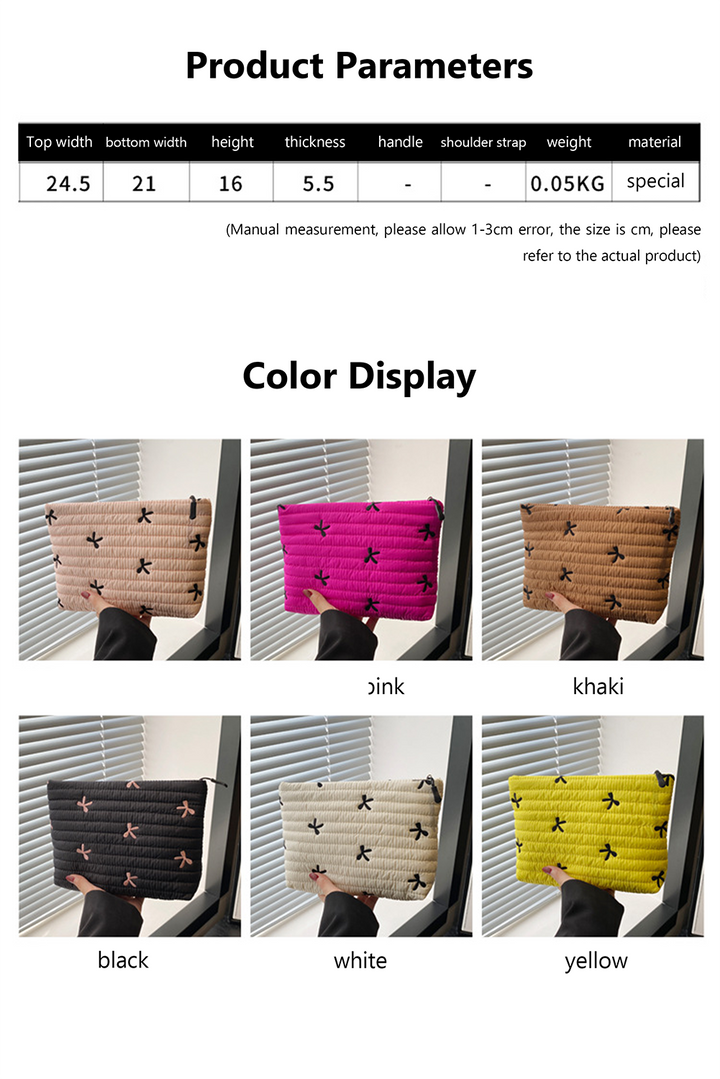 Bow Ties Print Quilted Large Capacity Makeup Bag
