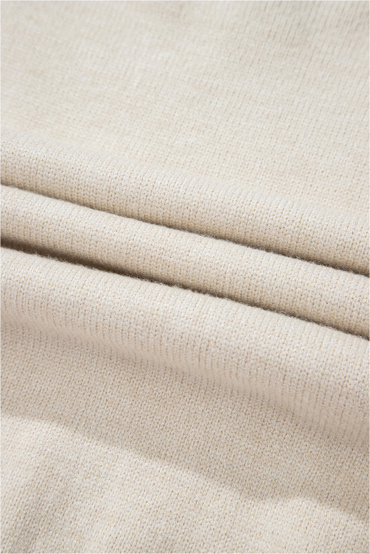 Beige Flower Stitching Mock Neck Sweater
