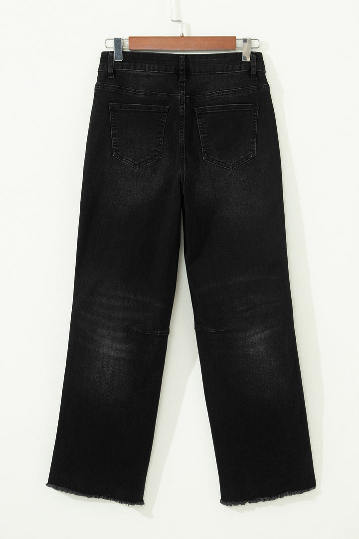 Black Frayed Cropped Barrel Jeans