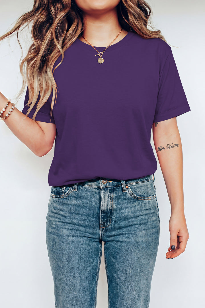 Purple Casual Plain Crew Neck Tee