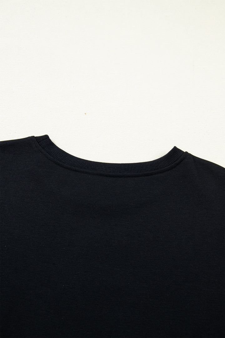 Black Solid Color Dropped Shoulder Long Sleeve Top