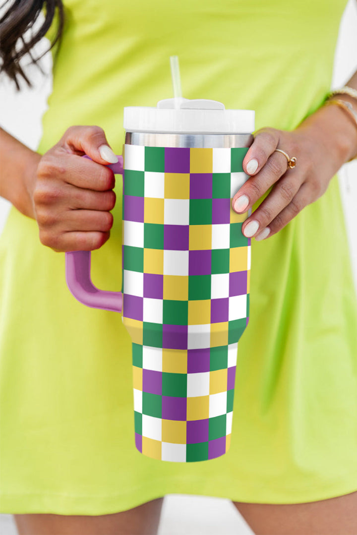 Grande tasse à vide avec poignée à imprimé à carreaux 40 oz