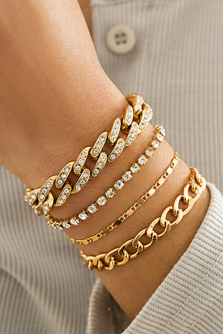 4pcs Rhinestone Decor Adjustable Chain Plated Bracelet Set