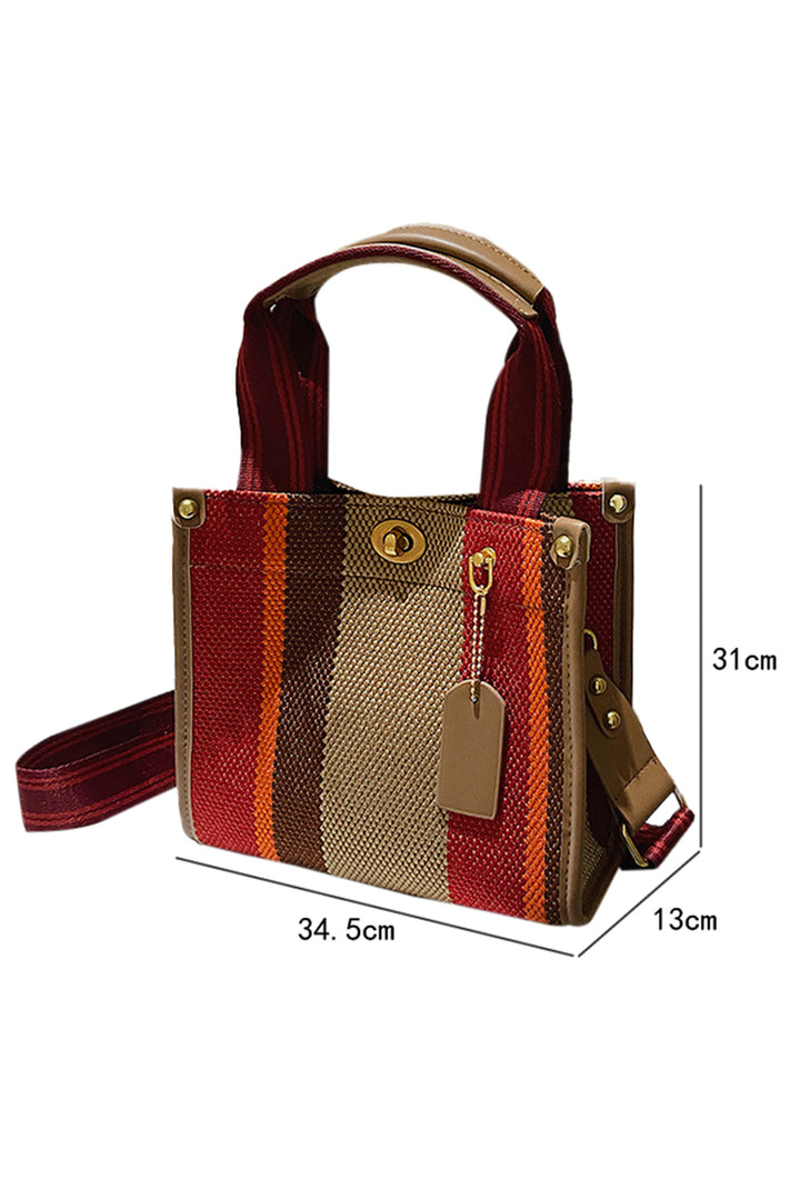 Random Cutting Color Block Canvas Large Tote Bag