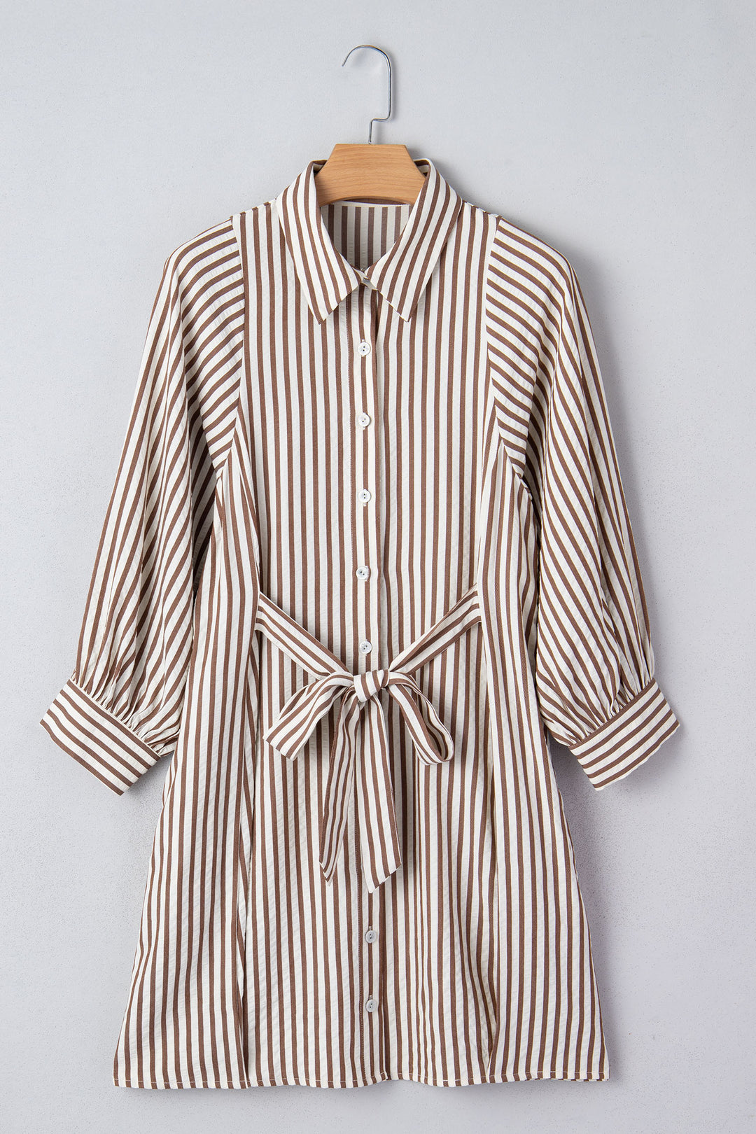 Knot Waist Puff Sleeve Button Down Mini Shirt Dress