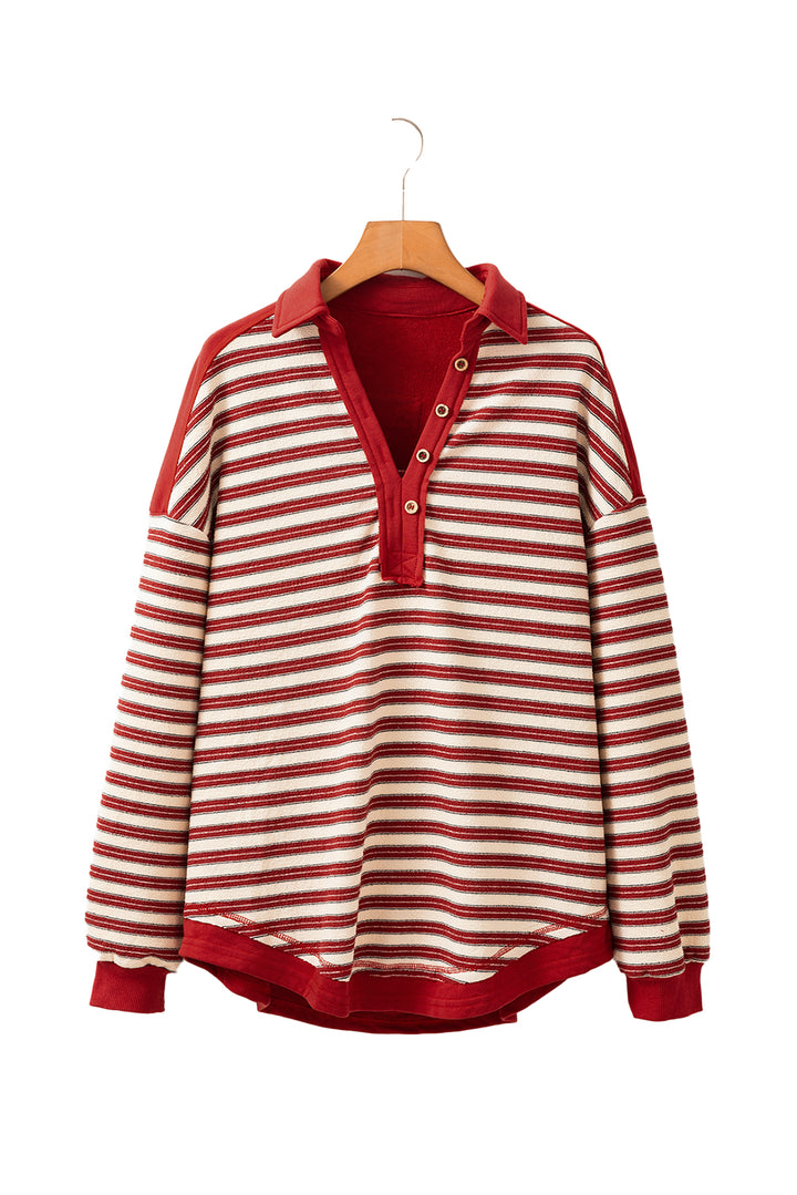 Buttoned V Neck Collared Drop Shoulder Top