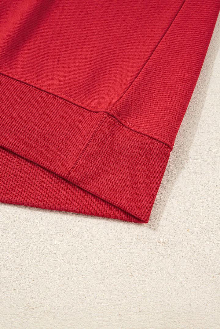 Fiery Red Varsity Striped Detail Crew Neck Plus Sweatshirt