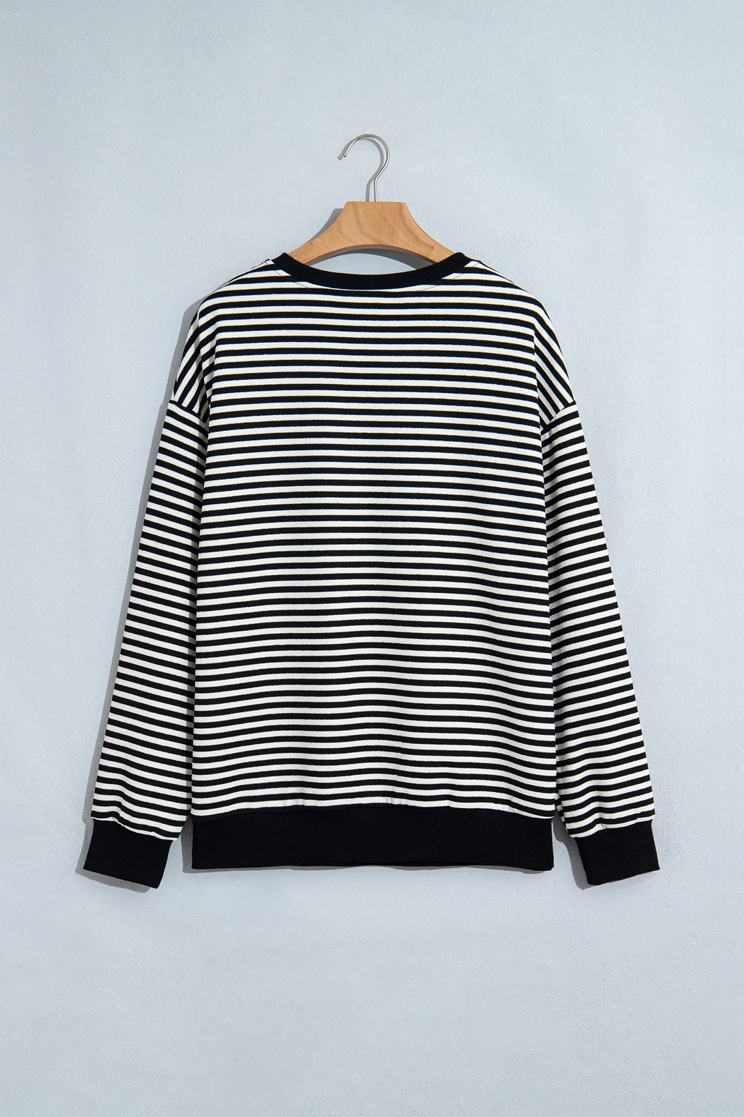 Black Stripe Velvet Bow Pattern Dropped Shoulder Loose Sweatshirt