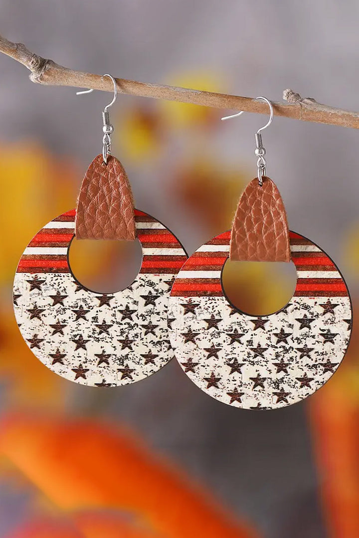 Boucles d'oreilles pendantes rondes en bois à imprimé drapeau
