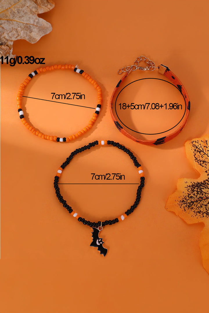 Halloween Bat Pendant Beaded Multi Layer Bracelet Set