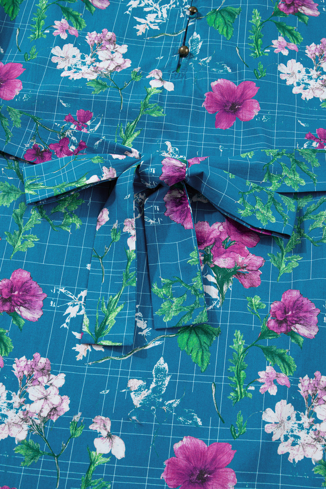 Floral Flutter Sleeve Button Tie Split Neck Belted Long Dress