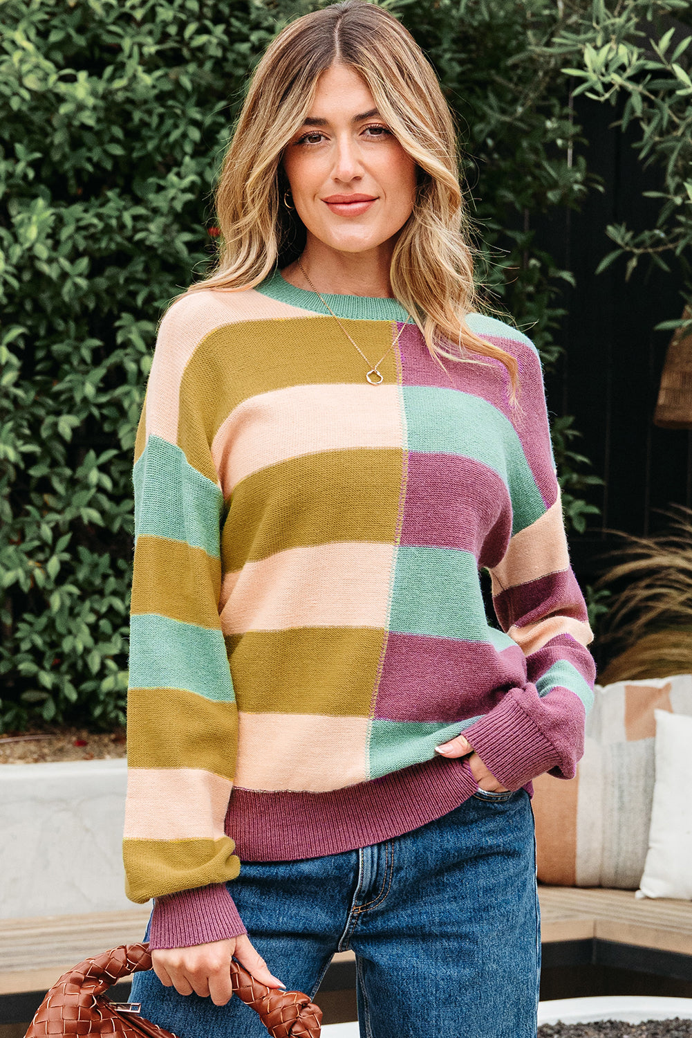 Drop Shoulder Ribbed Edge Casual Sweater