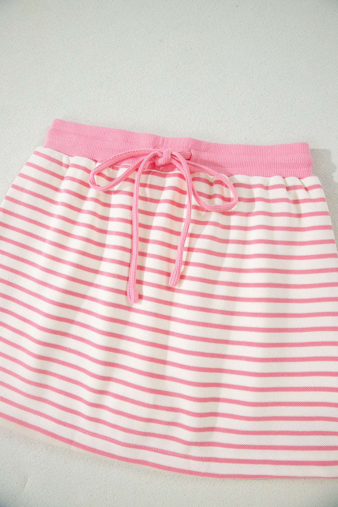 Pink Stripe Polo Tee Drawstring Elastic Waist 2pcs Skort Set
