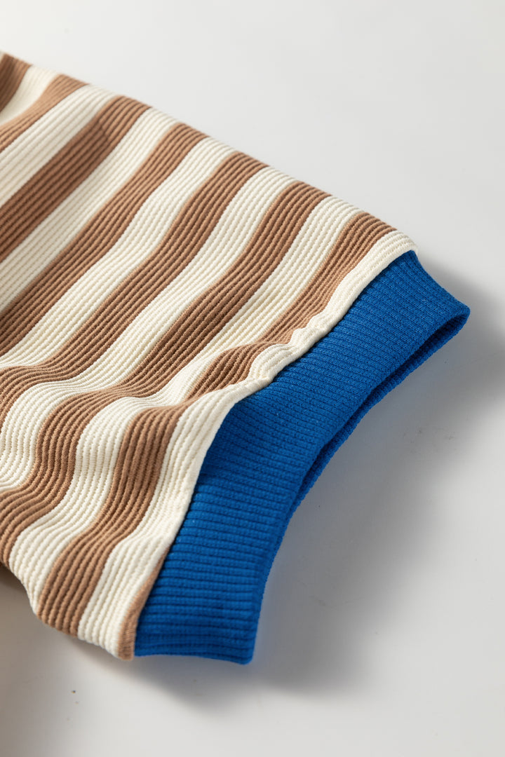 Short Puff Sleeve Contrast Trim Round Neck Tee