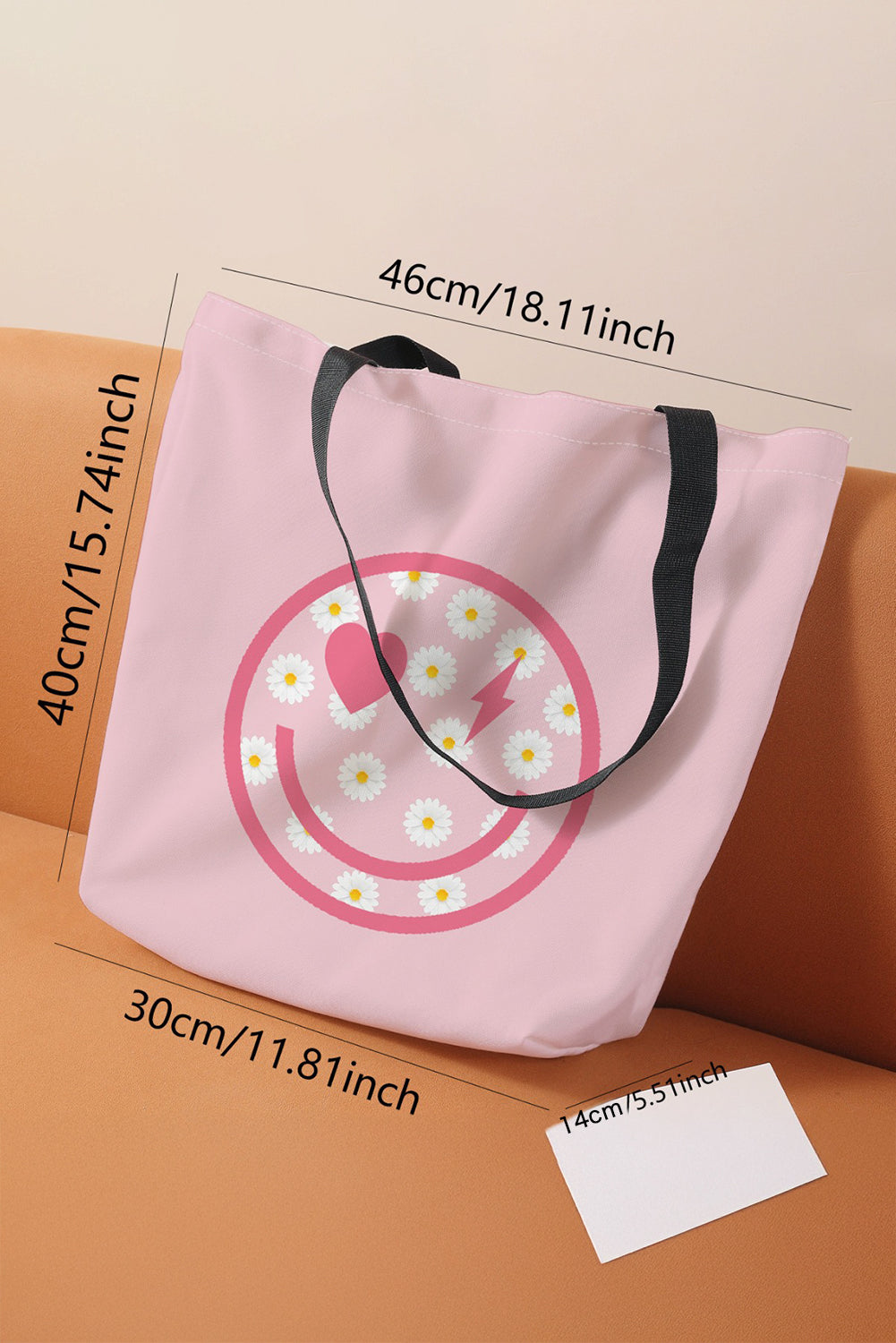 Smiley Face Daisy Print Canvas Large Capacity Tote Bag