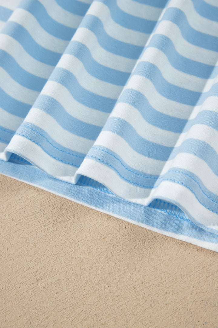 Cute Sky Blue Stripe Slim Tank Contrast Ruffle Mini Skort Set