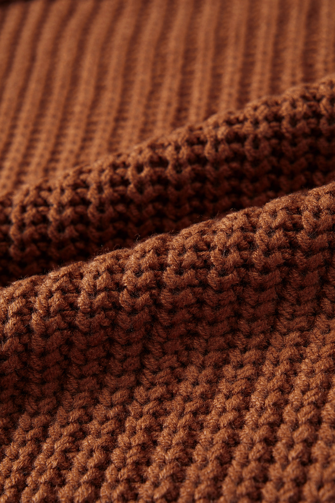 Coffee Solid Color Cable Knit High Neck Loose Pullover Sweater