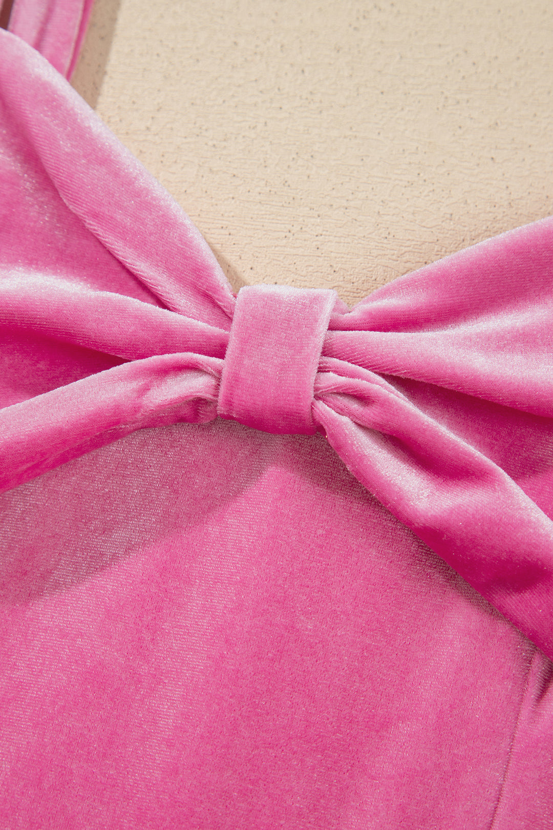 Sachet Pink Sweet Bow Neck Adjustable Strap Velvet Short Dress