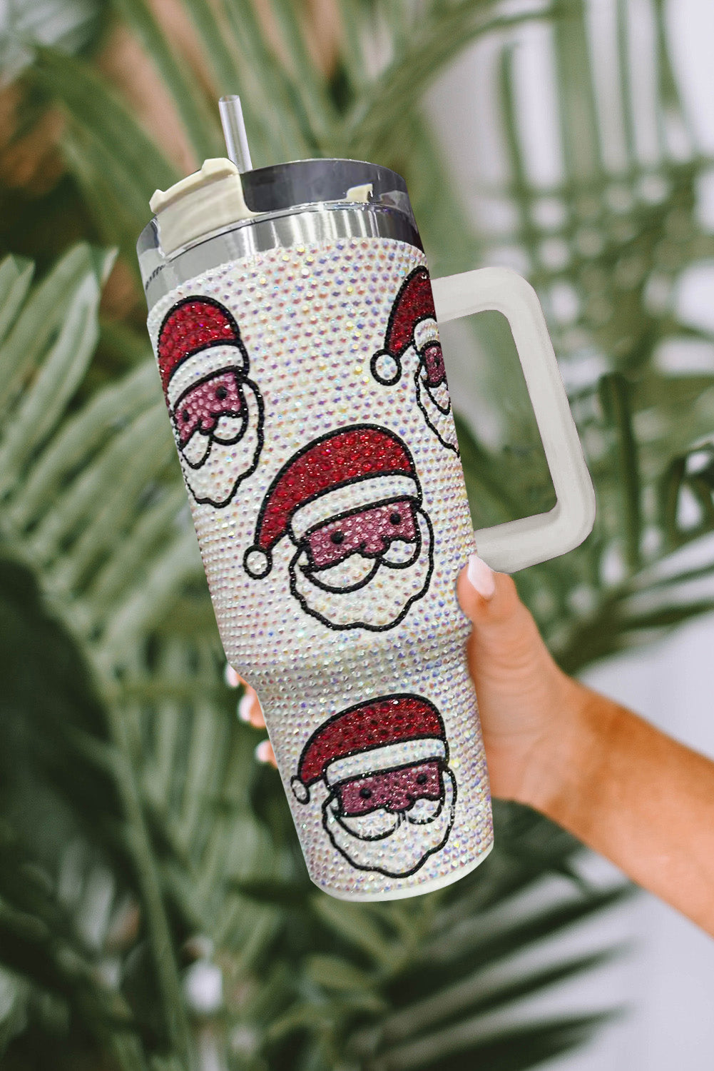 Christmas Santa Claus Diamond Thermos Cup with Straw 40oz