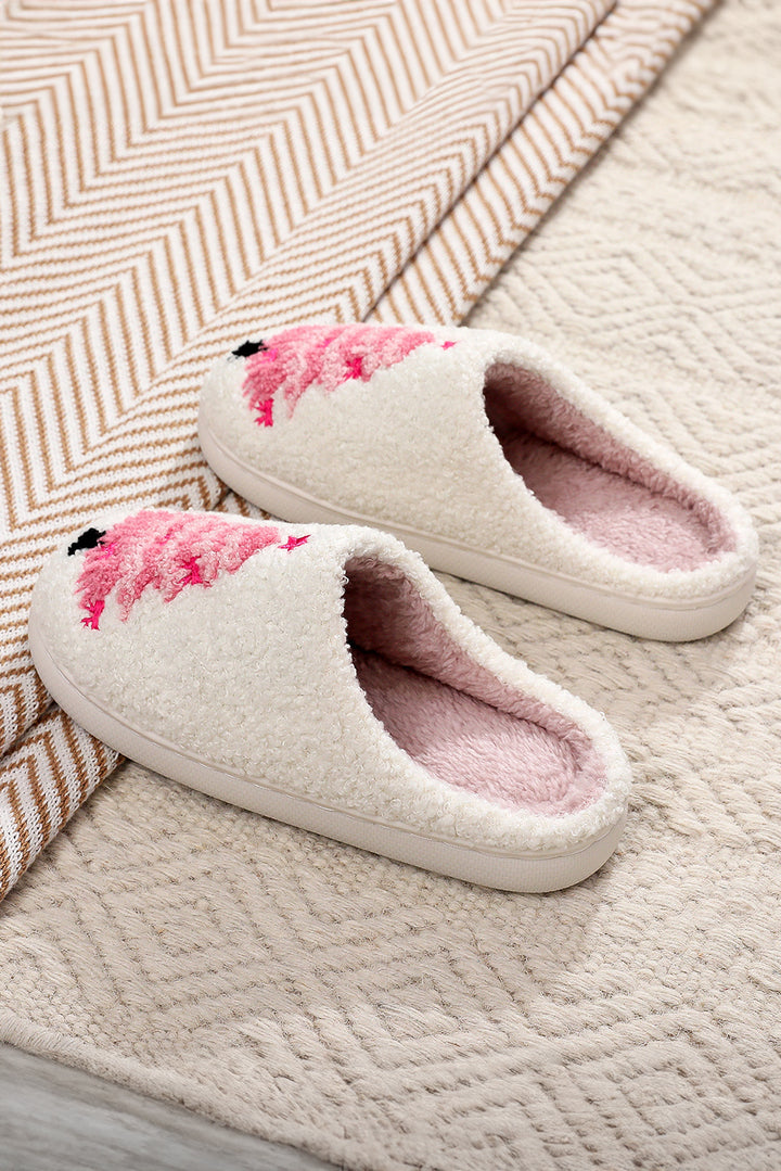 Plush Christmas Tree Color Contrasted Liner House Slippers