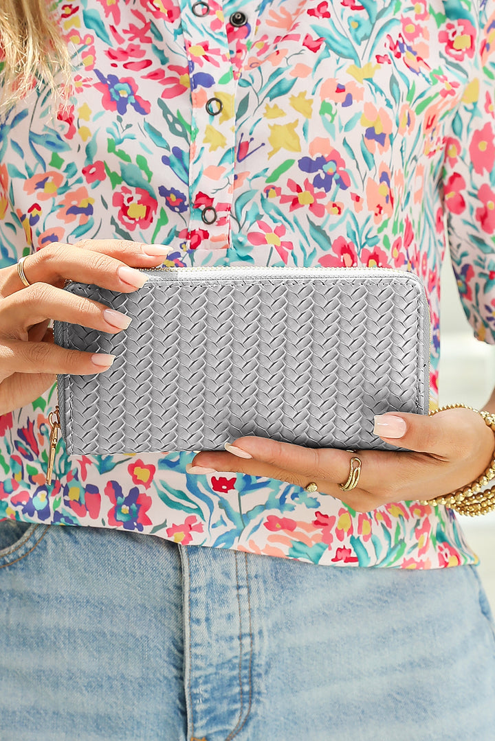 Woven Textured Zip Around Long Wallet