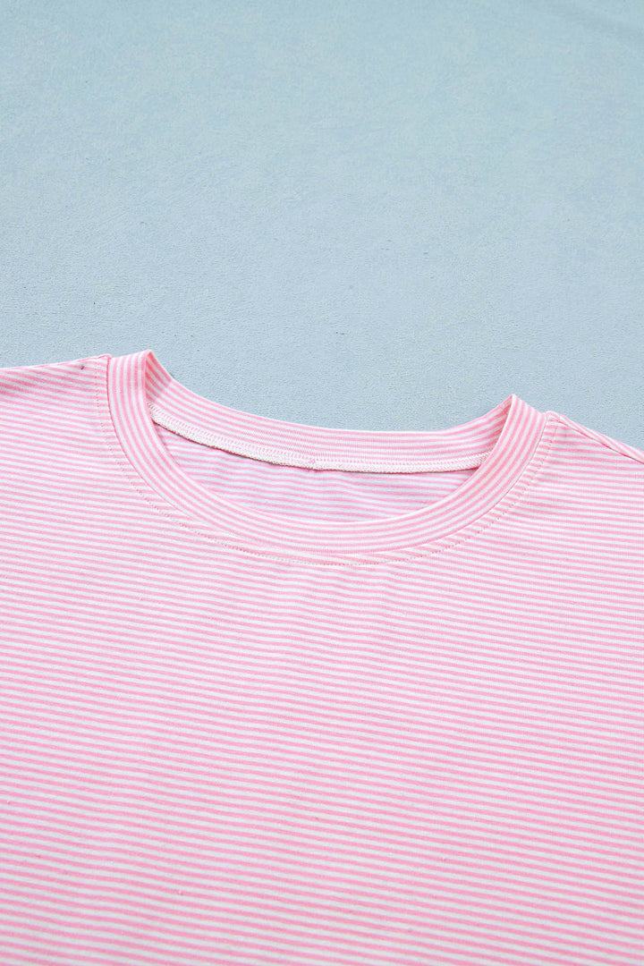 Pink Stripe Matching Oversized Tee and Drawstring Shorts Set