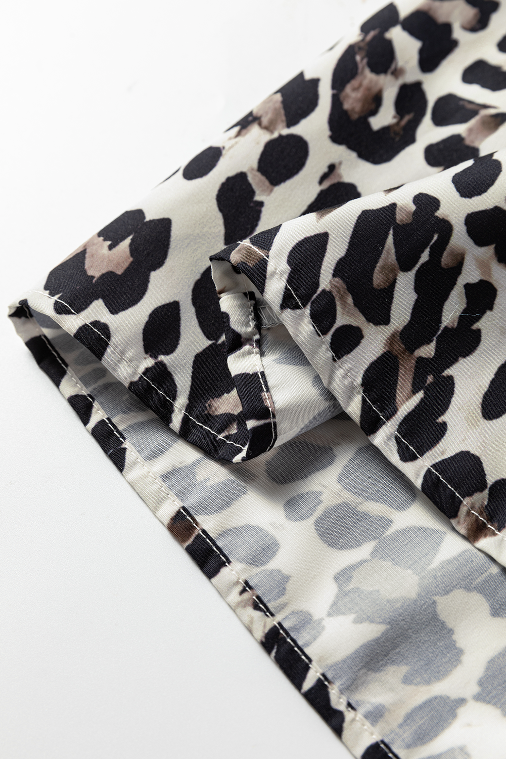 Multicolour Leopard Print Contrast Patchwork Cuffs Button Collared Top