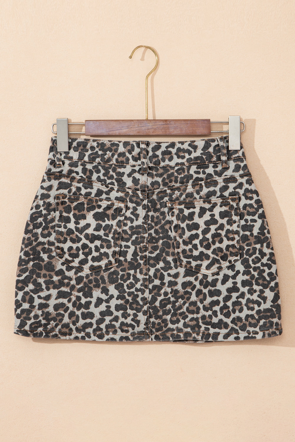 Fashion Khaki Leopard Denim Mini Skirt