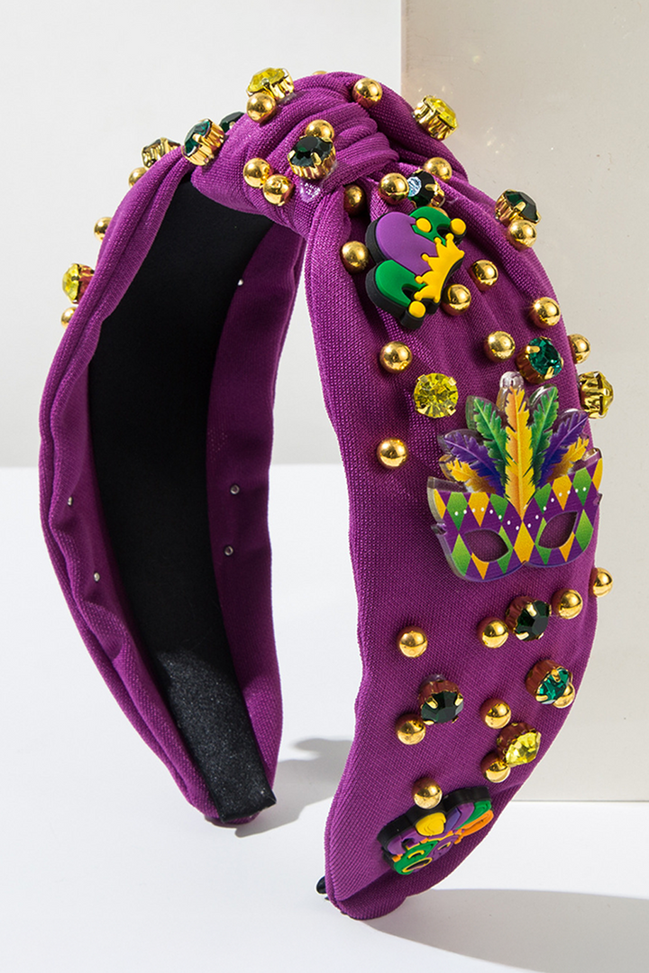 Bandeau large noué en perles et strass Mardi Gras