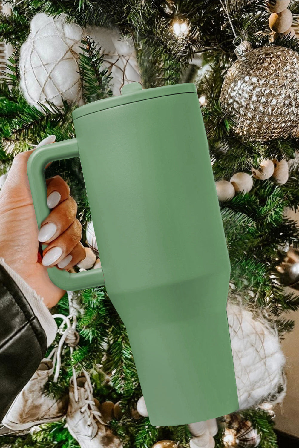 Grande tasse à vide avec poignée en acier inoxydable givré et paille 40 oz