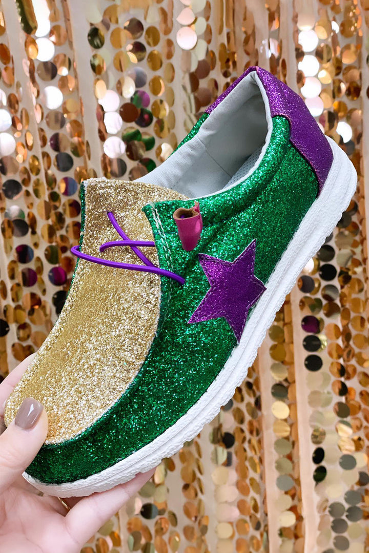 Mardi Gras Star Glitzer Farbblock Patched Slip On Schuhe