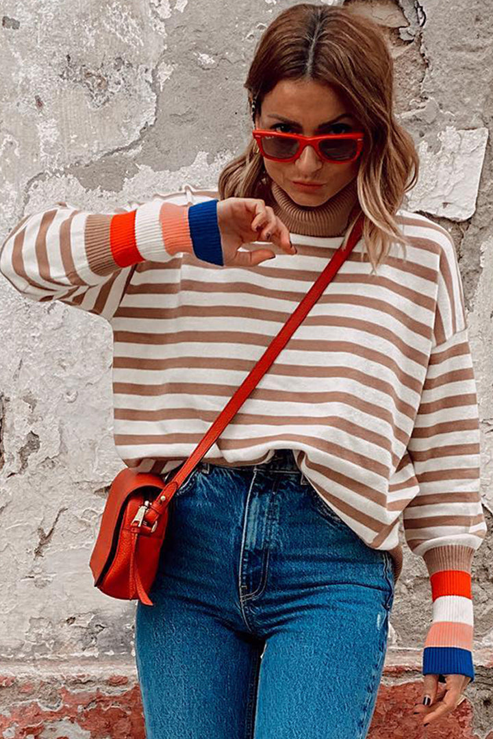 Colorblock Bishop Sleeve Turtleneck Sweater