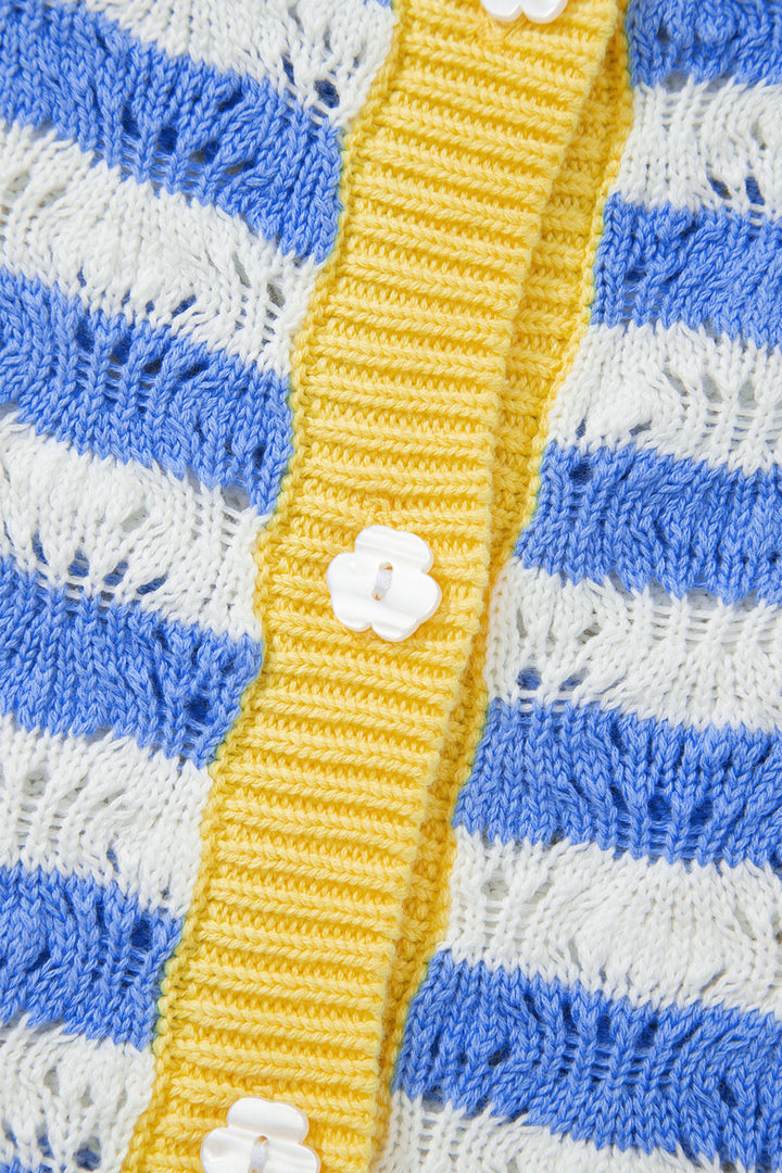 Sky Blue Stripe Button Front Long Sleeve Loose Fit Knit Cardigan