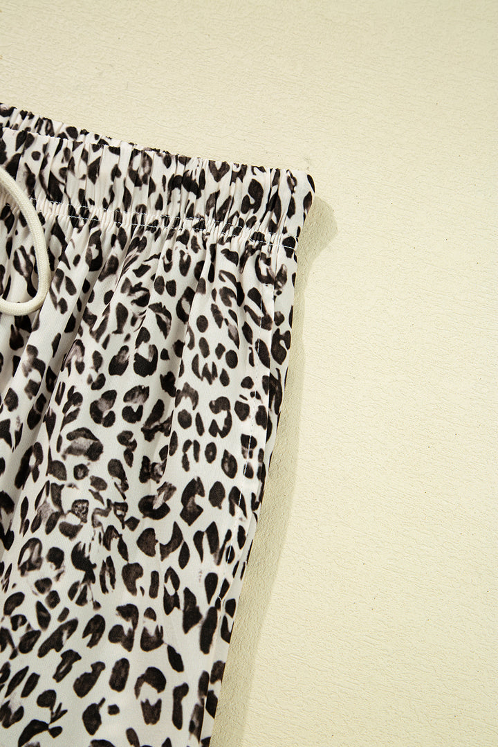 Brown Leopard Drawstring Elastic Waistband Loose Pants