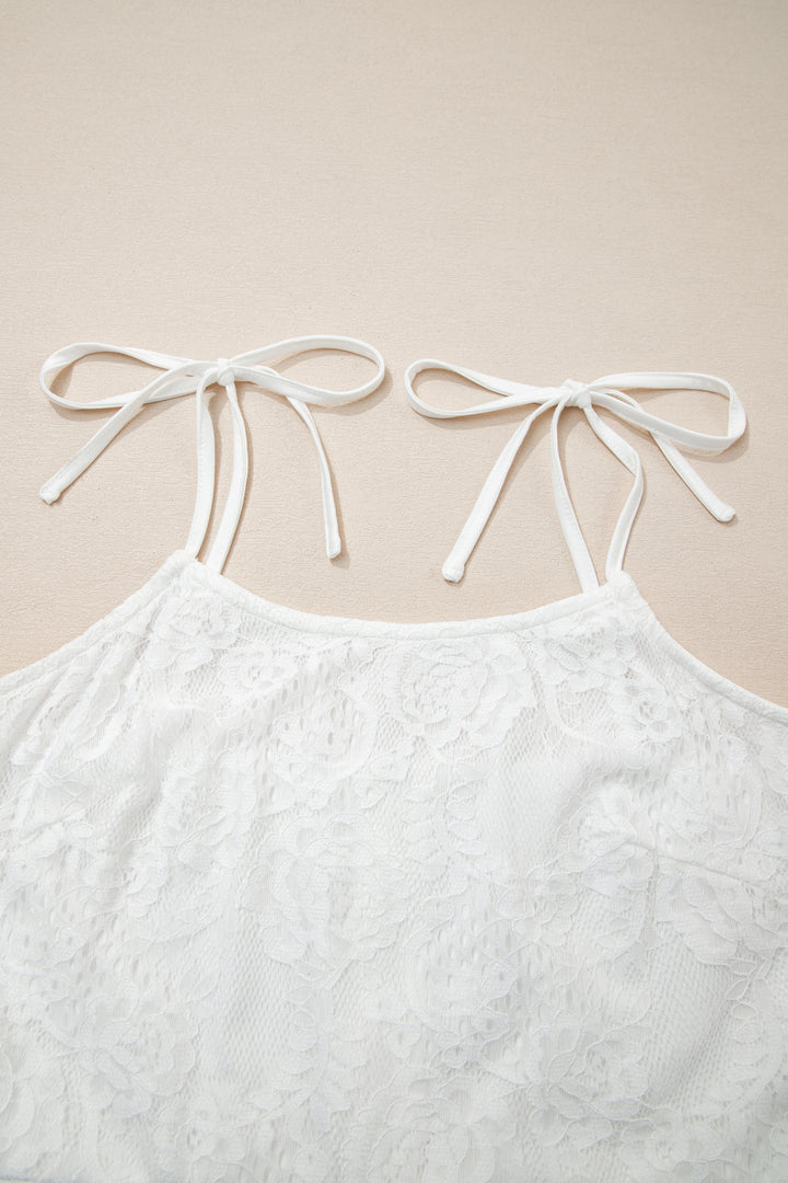 Tie Spaghetti Straps Floral Lace Overlay Long Dress