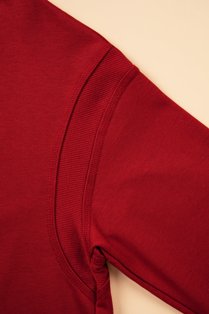 Racing Red Ribbed Detail Drop Shoulder Cutout Back Sweatshirt