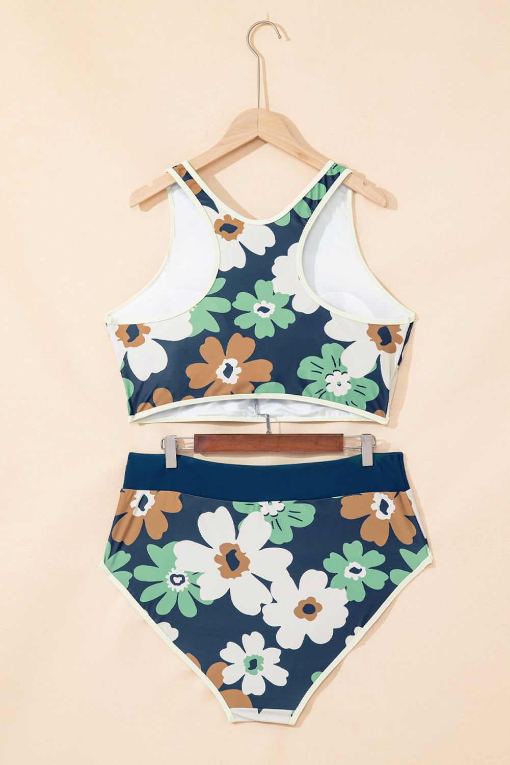 Floral Printed Zipped Plus Size Two Pieces Bikini